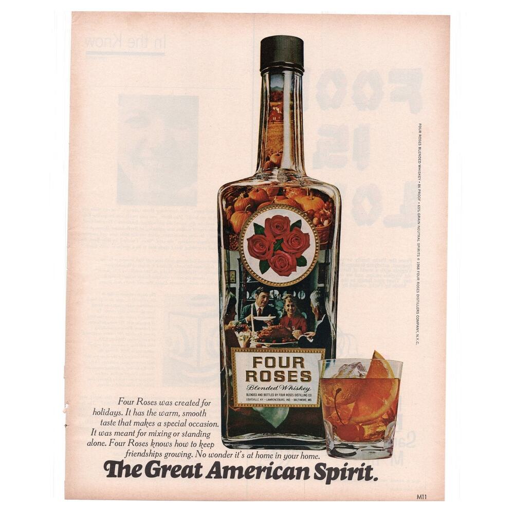 Four Roses Blended Whiskey / Parks Sausage Magazine Advertisement 1968 Vintage